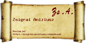 Zsigrai Aniziusz névjegykártya